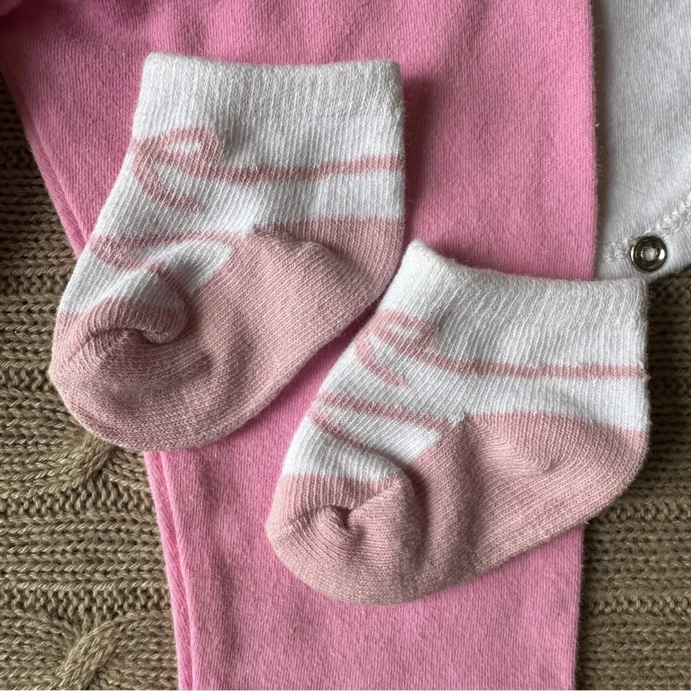 EUC Little Treasures 5pc Baby Girl Outfit Set, Pink Ballet, 9-12 Months
